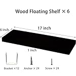 Wood Floating Shelves for Wall, Wooden Wall Shelves for Bedroom, Wall Mounted Shelves for Living Room, Set of 6 Black - Image 3