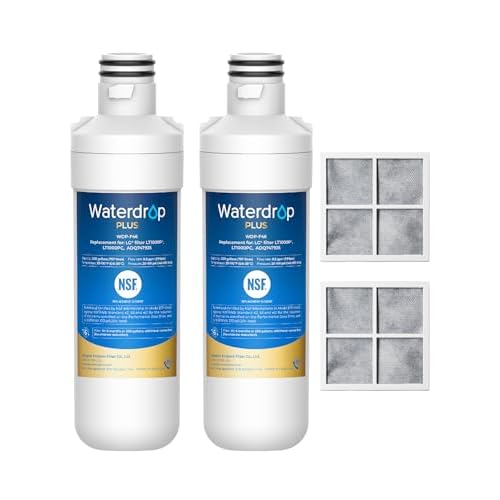 Waterdrop Plus LT1000PC ADQ747935 NSF 401 Refrigerator Water Filter and Air Filter, Reduce PFOA & PFOS, Replacement for LG® LT1000P®, LT-1000PC, LRF