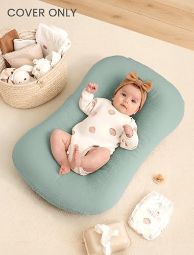 Image of Termichy Baby Lounger Cover Muslin: Soft Cotton Slipcover for Snuggle Me Lounger - Removable & Machine Washable for Daily Use - Zipper-Free & Skin-Friendly for Newborn Girls and Boys