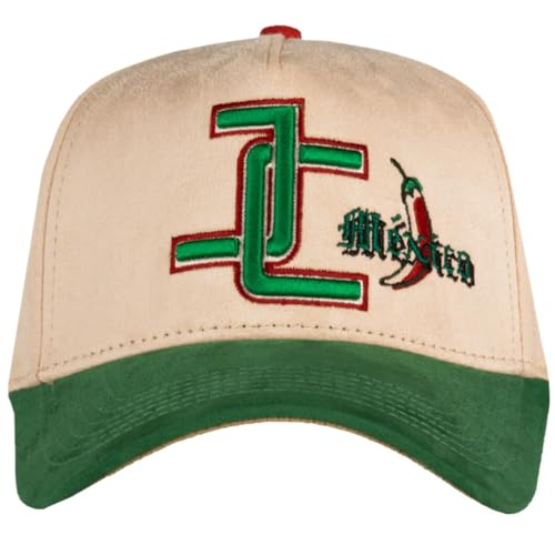 JC Hats JC Mxico Cap Curved Visor Embroidered Logos One Size Adjustable Snapback. (Beige/Green)