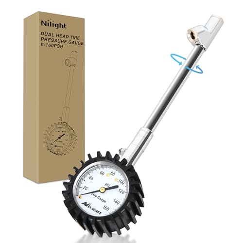 Image of Nilight Tire Pressure Gauge 160PSI Heavy Duty Stainless Steel Dual Head Air Pressure Chucks ANSI B40.1 Certified Large 2" Dial Wheel Checker for Truck Semi Truck ATV Motorhome Cars & RV Accessories