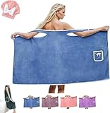 Toalla de ducha para mujer, toalla de baño absorbente de talla grande, suave, de secado rápido, forro polar coral con bolsillo grueso para el hogar, spa, sauna, playa (azul)