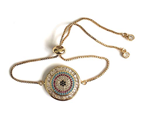 Sifrimania Evil Eye Adjustable Sliding Bead Fashion Bracelet For Women Of All Ages (Round Gold) #TOP5