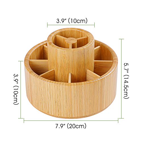 Utoplike Bamboo Rotating Pencil Holder, School Desk Art Supplies Organiser, Wooden Large Capacity Stationery Holder for crayons, paintbrushes, 360 degree rotatable pen organisation