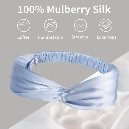 Image of ZLYC Mulberry Silk Headband for Women's Hair, Solid Light Blue