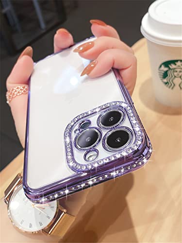 Amazfccy Iphone 14 Pro 6.1'' Glitter Plating Case, Cute Luxury Bling Rhinestones Diamond Soft Bumper Clear Transparent Tpu Thin Lightweight Case For Apple Iphone 14 Pro 6.1 Inch 2022 (Purple) #TOP6