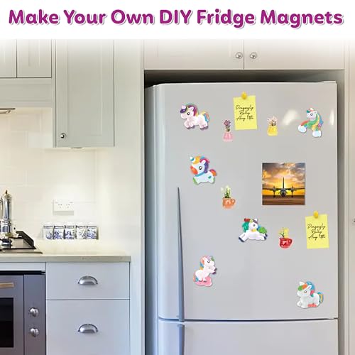 Image of Little Berry DIY Art and Craft Items | Magical Unicorn Craft Kit | Make 6 Glitter Fridge Magnets | Painting Art and Craft Set for 3-10 Year Old Girls and Boys | DIY Kit for Kids