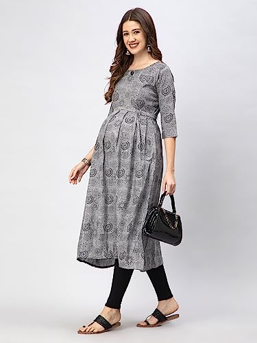 Image of CEE 18 Cotton Rayon A-Line Flaired Maternity Feeding Kurti for Women with Zippers | Pregnancy Dress for Women | Breastfeeding Dress for Women | Nursing Dress for Women Pre and Post Pregnancy