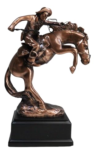 Estatua vaquero con caballo encabritado de resina y acabado bronce