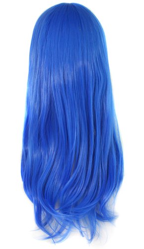 Image of MapofBeauty 24 Inch Long Side Bangs Wavy Curly Party Wig, Blue | 60 cm Cosplay Wig