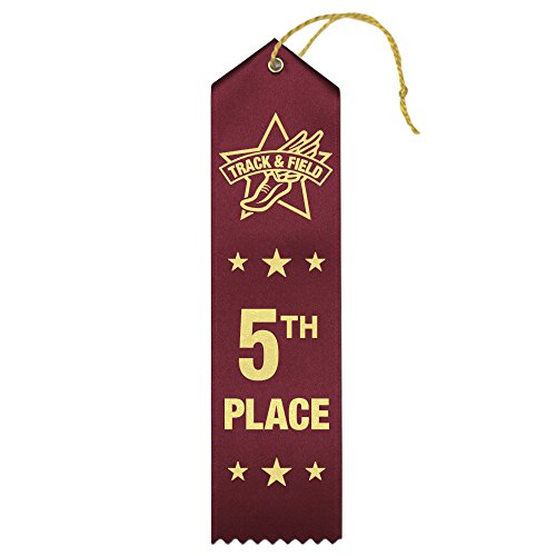 RibbonsNow Track & Field 5th Place Ribbons - 25 Pack of Ribbons with Card & String