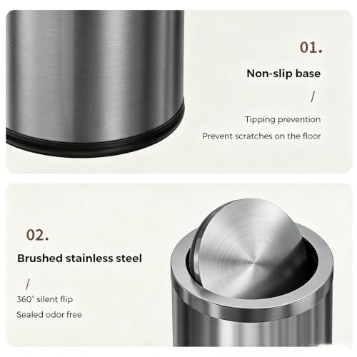 Image of Stainless Steel Trash can,Bathroom Trash can with lid,Small Trash Can with Flipping Lid, 9 L,Garbage cans for Kitchen,Living Room. Metallic Gold (Gun Gery)