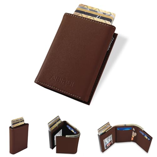 Minimalist Wallet for Women-Pop Up Business Card Case,Money Clip RFID Blocking Leather Slots Credit Card Holder Trifold Slim Wallet with ID Window and Coin Purse(Brown Wallet Women Gift) - Main Image