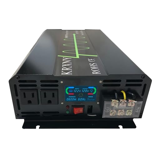 KRXNY Inversor de corriente de onda sinusoidal pura de 2000 W, 12 V CC a 120 V CA, convertidor de 60 Hz para uso doméstico y coche con pantalla LCD y puerto USB