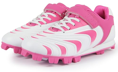 Camvavsr Unisex-Child Baseball Cleats Kids Softball Shoes For Boys Girls Rubber Molded Little Children Big Youth Sneakers Easy To Wear Sports Footwear Rose Size 1 thumb #5