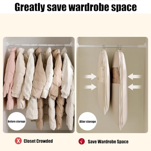 Space Saving Hanging Garment Bag with Self Compression Zipper, Space Saver Closet Organizers, Garment Bags for Hanging Clothes Travel for Moving or Storaging Clothes (Gray,M+L+XL)3