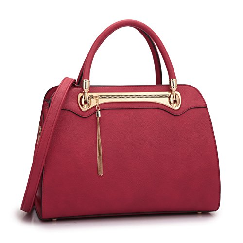 Women Structured Satchel Handbag Top Handle Purses Fashion Shoulder Bag with Fringed Tassel