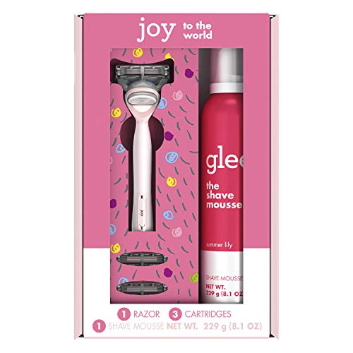 joy Pink Holiday Gift Set Including 1 Handle 3 Refills and a"Glee" Shave Mousse