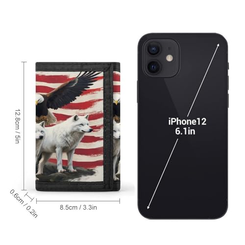 Men's Slim Wolves And Eagles Wolf American Flag Trifold Wallet, Fold Wallet with Multiple Card Slots And Key Chain, High Capacity Wallets for Travel2