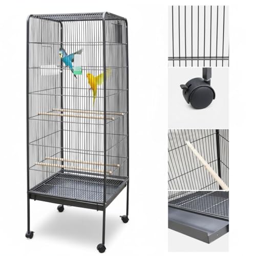 Melko Vogelvoliere groß Vogelhaus 146CM Tierkäfig mit Rollen Zimmervoliere inkl. Sitzstangen und Futternäpfe