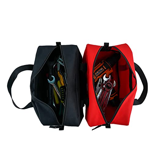 Melotough Utility Rudded Tool Bag Small Canvas Tool Bag With Zipper Combo Kit-Includes 2 Medium Tool Organizer Bags For Electrician, Plumbing, Gardening, Hvac & More (Red&Black) #TOP1
