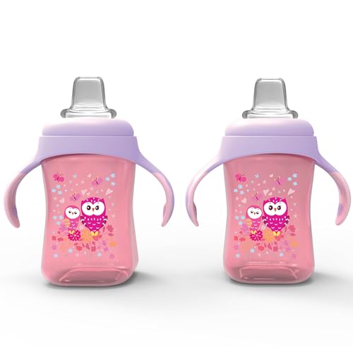 Image of Avima Baby 10 oz Spill Proof Baby Sippy Cup w/Interchangeable Soft Spout Nipple - Trainer Sippy Cup with Handles - BPA Free & Dishwasher Safe Kids Cups - Set of 2, Pink