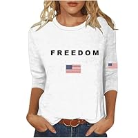 Charlie Kirk Freedom Shirt Turning Point USA Shirts Womens Fashion Loose Casual 3/4 Sleeves Blouse Round Neck Casual Tops White,Medium