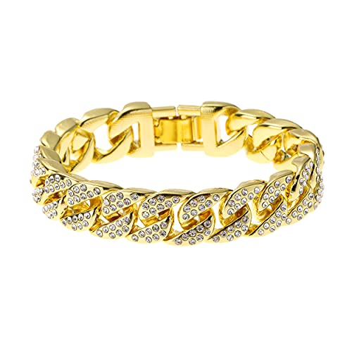 Saintda Cuban Link Chain Necklace Bracelet Set Men's Miami Iced Out Silver Gold Diamond Choker For Boys Women(Gold-13Mm,20) #TOP6