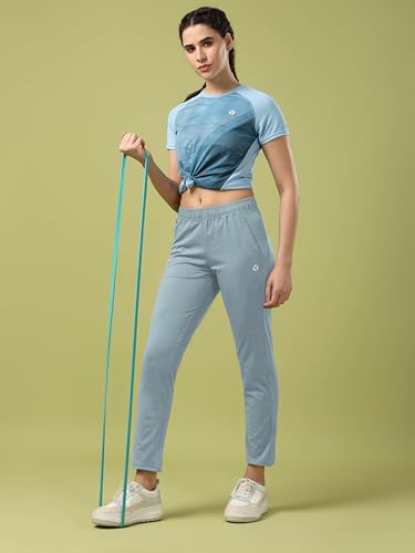 Image of TECHNOSPORT Women's Regular Fit Mid Rise Solid Track Pant with Antimicrobial, Stretchable for Gym, Workout & Sports and Regular Use