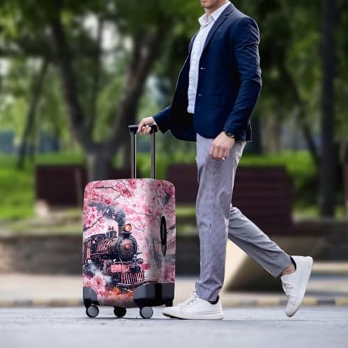 Cherry Blossom Train Print Carry On Luggage Cover Rolling Suitcase Protector with Zipper Closure Washable Wheeled Suitcases Covers for Large Suitcases3