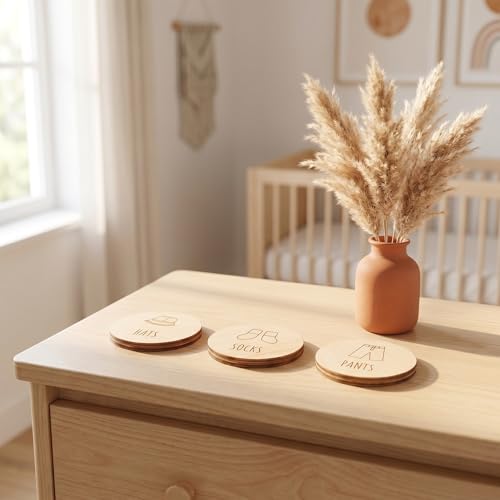 ibasenice Lot de 23 étiquettes en bois pour vêtements de bébé, étiquettes de rangement pour commode, crèche, garderie, décoration de la garde-robe de bébé – vue 5