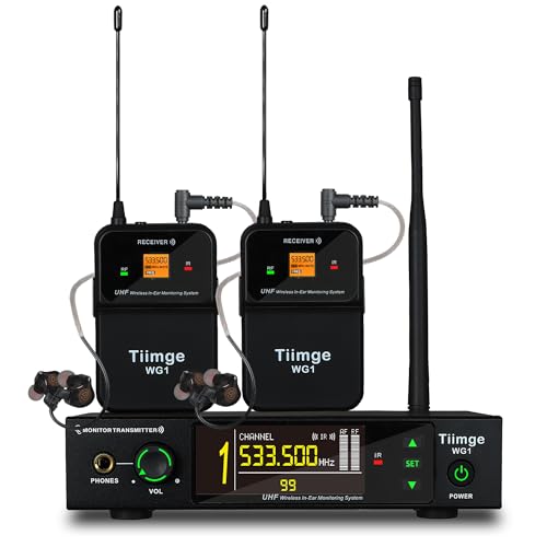 Image of UHF Wireless in-Ear Monitor System - 99 Frequencies Mono IEMs for Musicians,164ft Stable Transmission Range,Ideal for Stage Performance,Bands,Studio Recording,Lectures & Speeches (2 Bodypacks)