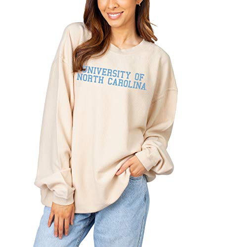 chicka-d NCAA North Carolina Tar Heels Womens Corded Crew Pullover Sweatshirt, Natural, Large (443_NC_CB)