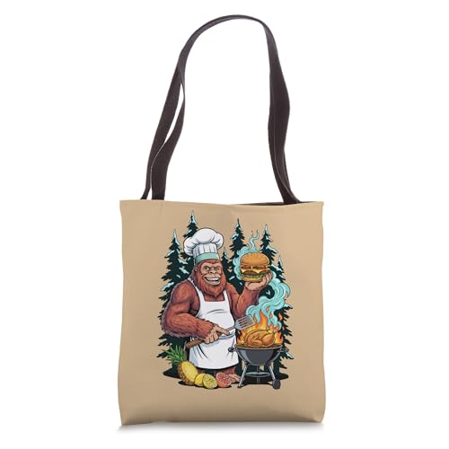 Bigfoot Chef Grilling Burger Bbq Sasquatch Campfire Cookout Tote Bag