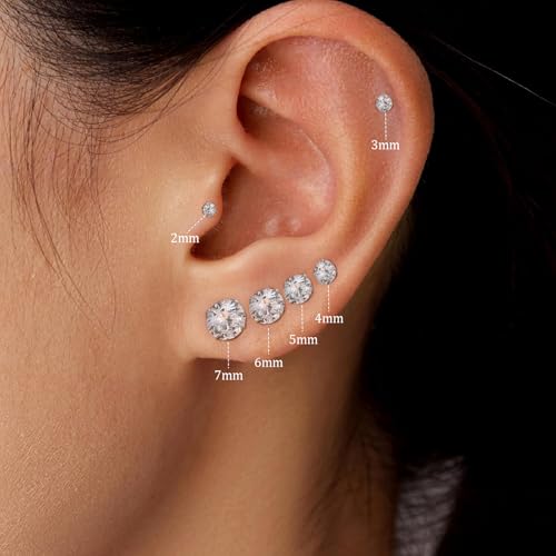 6 Pairs Stud Earrings for Women, 14K Gold Plated Hypoallergenic 316L Surgical Stainless Steel Earrings Studs Sets Cubic Zirconia Cartilage Earrings4