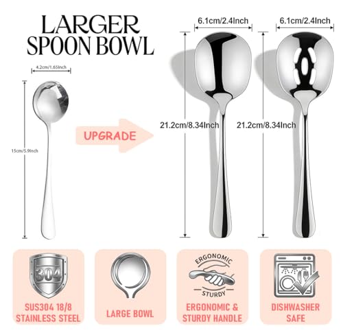 4-Piece Serving Spoons, 18/8 stainless steel Spoon, Large Buffet Serving Spoon, Heavy Duty 304 Stainless Steel, Tabletop Flatware Utensil for Banquet, Cooking, and Kitchen by EOQIFJM - Image 2