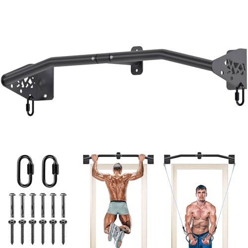 SELEWARE Heavy Duty Wall Mount Pull Up Bar for Doorway Joist/Beam Mount Chin Up Bar with Resistance Band Hooks Sturdy Steel Construction Fits 32 Wall Studs for Home Gym Strength Training
