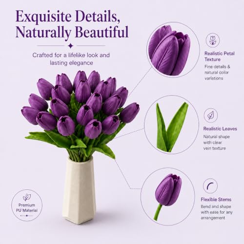 Image of Mandy's 20pcs Artificial Grape Purple Tulips