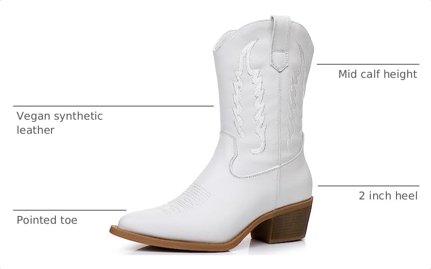Image of GLOBALWIN Women's Square Toe Cowgirl Boots Classic Mid-Calf Cowboy Boots With Embroidered Stitching Low Heel Comfortable Western Boots For Country Outfits