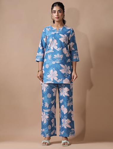 Image of Pinkmint Women's Pure Cotton Co Ord Set l Kurta Sets for Women |Kurta Sets| Printed Kurta with Pant l Stylish Pocket & 3 /4 Sleeve Women Co-ord Set (Avaiable in Plus size)