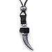 jonline24h Men Women Adjustable Tribal Wolf Tooth Pendant Leather Necklace Rope Chain Jewelry, Black Silver