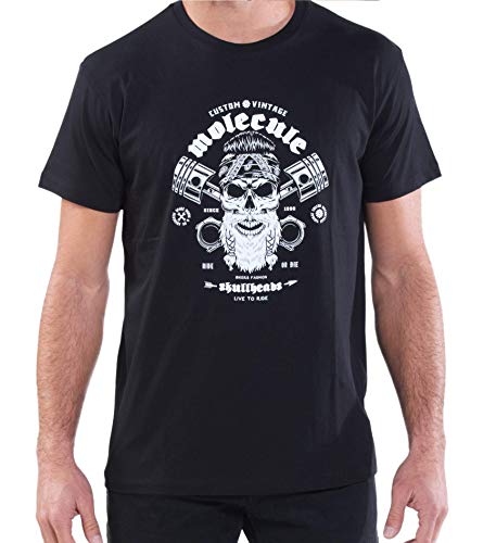 Molecule T-shirt Skullheads avec piston Biker Live to Ride - Noir - M Cover
