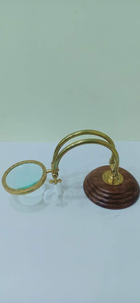 Lente D'Ingrandimento Da Scrivania Vintage - In Ottone, Vetro E Legno, Diametro 7,6 Cm