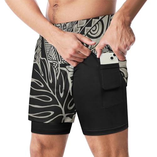 Polynesian Tattoo Hawaiian Fabric Mens Swim Trunks Quick Dry Beach Swimming Shorts with Compression Liner and Pocket4