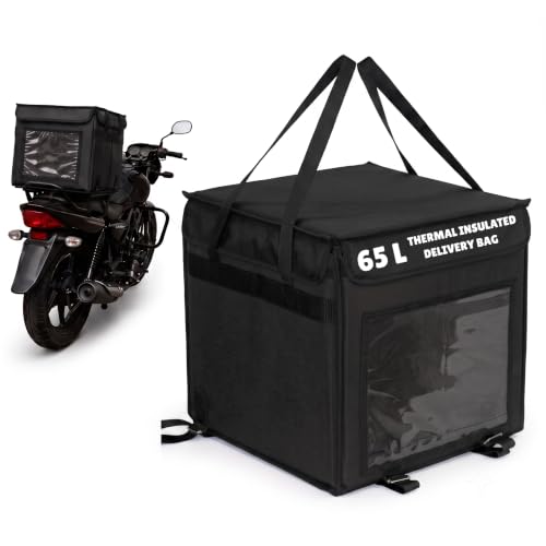 Image of Thermal Insulated DELIVERY Bag - 15x15x15 Inches | Commercial Grade Food & Grocery Delivery Bag for Bike & Scooter | Waterproof 6-Layer Insulation for Pizza, Ice Cream & Catering (Black)