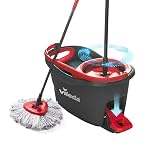 Vileda Turbo 3en1 - Sistema de fregado de Suelos con escurridor Giratorio y Cubo con Pedal | Palo telescópico 85-123 cm | Recambio de Microfibra 3 en 1 | Recambio sostenible | Color Gris y Rojo