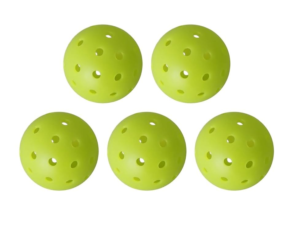 DESCTIDY Picklebal Ball Set of 5 Green, 40 Hole Picklebal Balls Outdoor Game, Tournament and Competition Ball, Perfectly Balanced Durable High Bounce Pickleball Outdoor (Rotational Molding)-picture-55