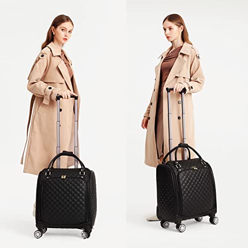VNSIXSIX-Leather-Softside-Underseat-Carry-on-Suitcases-Travel-Luggage-with-4Spinner-WheelsFor-self-use-and-giving-awayBLACK-BLACK-Carry-On-16-Inch-Carry-on-Luggage