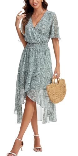Image of Kormei Womens Short Sleeve Floral Maxi Dress High Low V-Neck Flowy Party Long Dresses