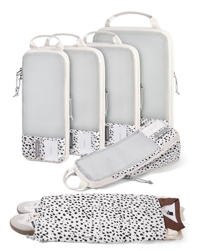 Image of BAGSMART 6 Set Compression Packing Cubes for Travel, Lightweight Luggage Organizer Bags, Durable Space Saver Bags Travel Essentials, Seaside Dots